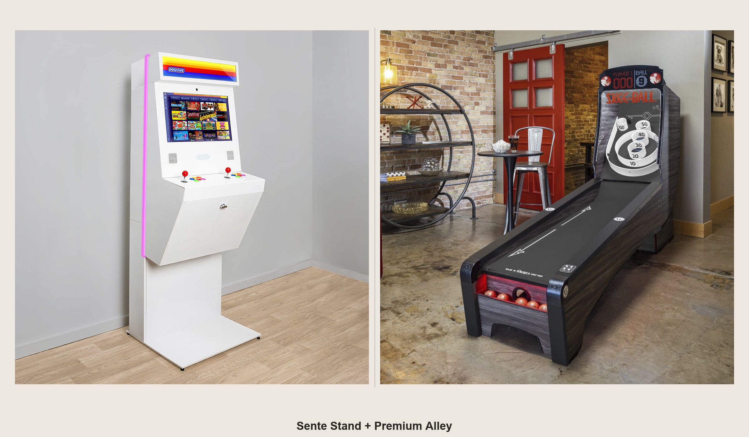 Sente Stand + Premium Alley — Polycade Freestanding Sente and Skee-Ball Home Arcade Premium