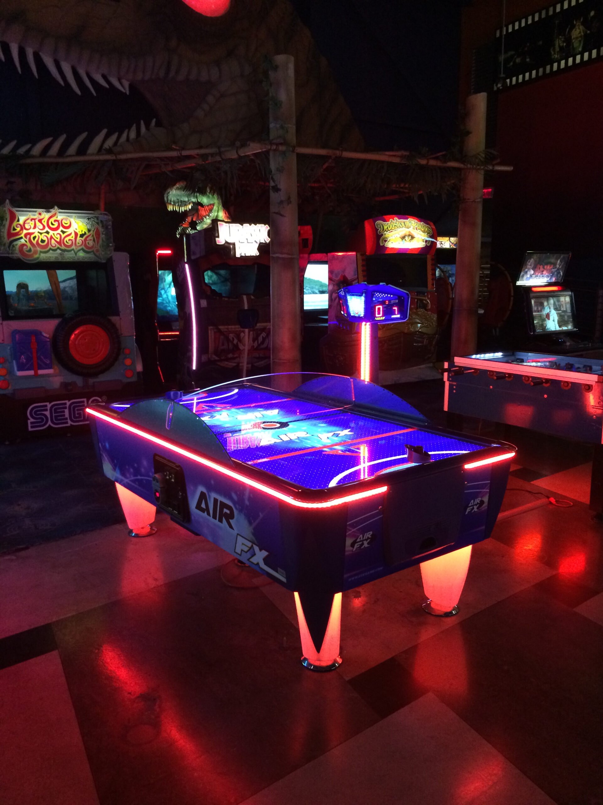 ICE Air FX commercial air hockey table, full cabinet in an arcade